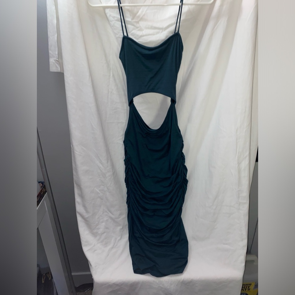 Green dress,scrunchie on bottom half,calf length,Size L